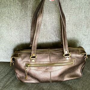 Monsac bronze pebbled leather with gold tone hardware